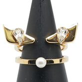 フェンディ モンスター バグズ アイ ラインストーン リング 指輪 #M ゴールド メッキ フェイクパール レディース FENDI 【中古】